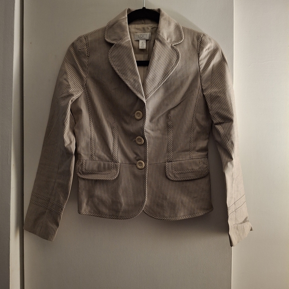 Ann Taylor LOFT Women's Tan Pinstriped Structured Fit Blazer - Picture 1 of 8